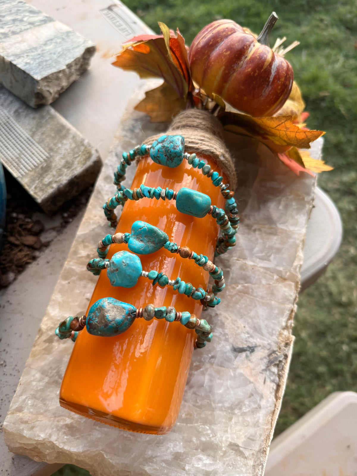 Handcrafted Hubei Turquoise Bracelet with Sterling Silver & Copper