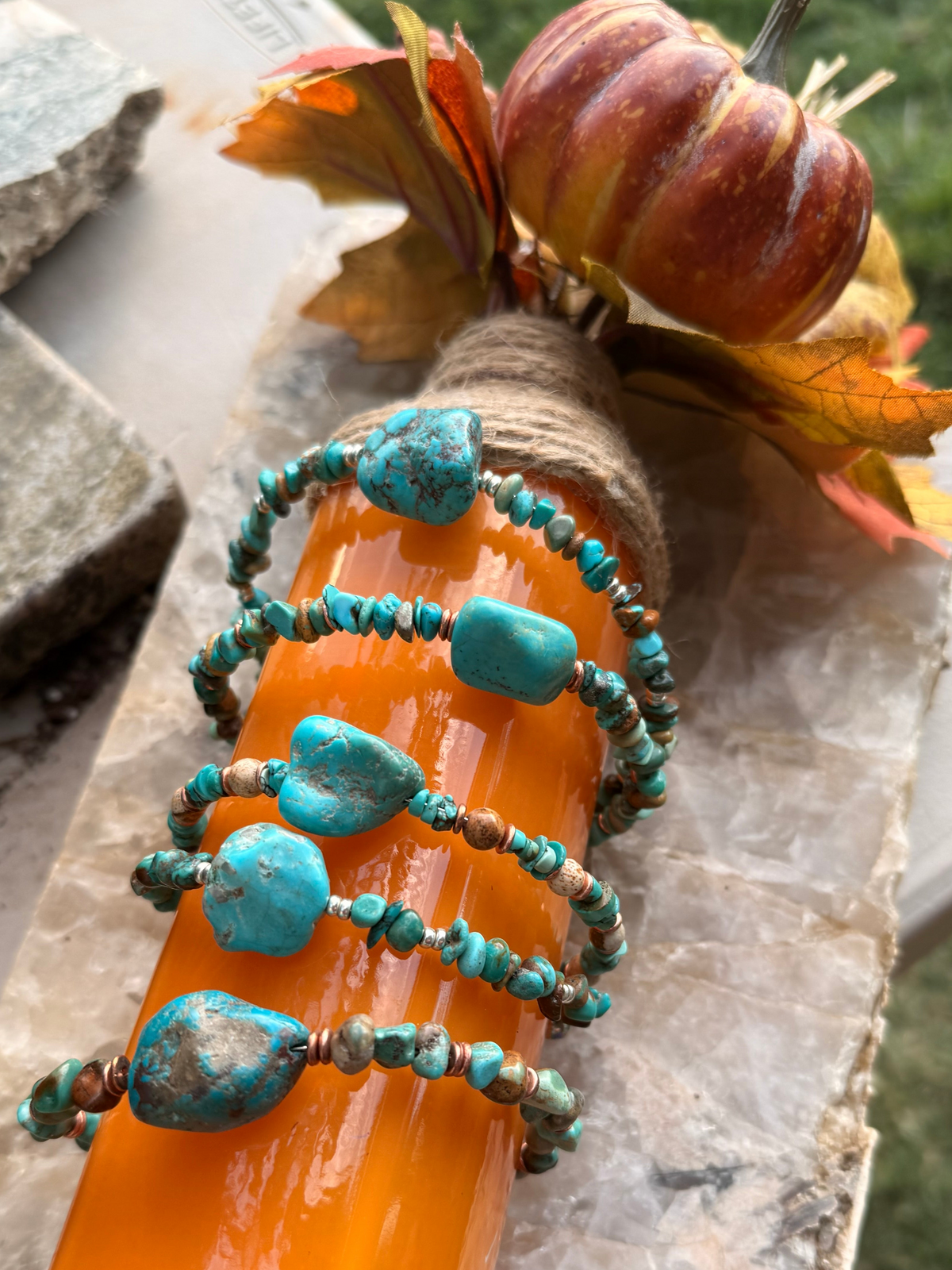 Handcrafted Hubei Turquoise Bracelet with Sterling Silver & Copper