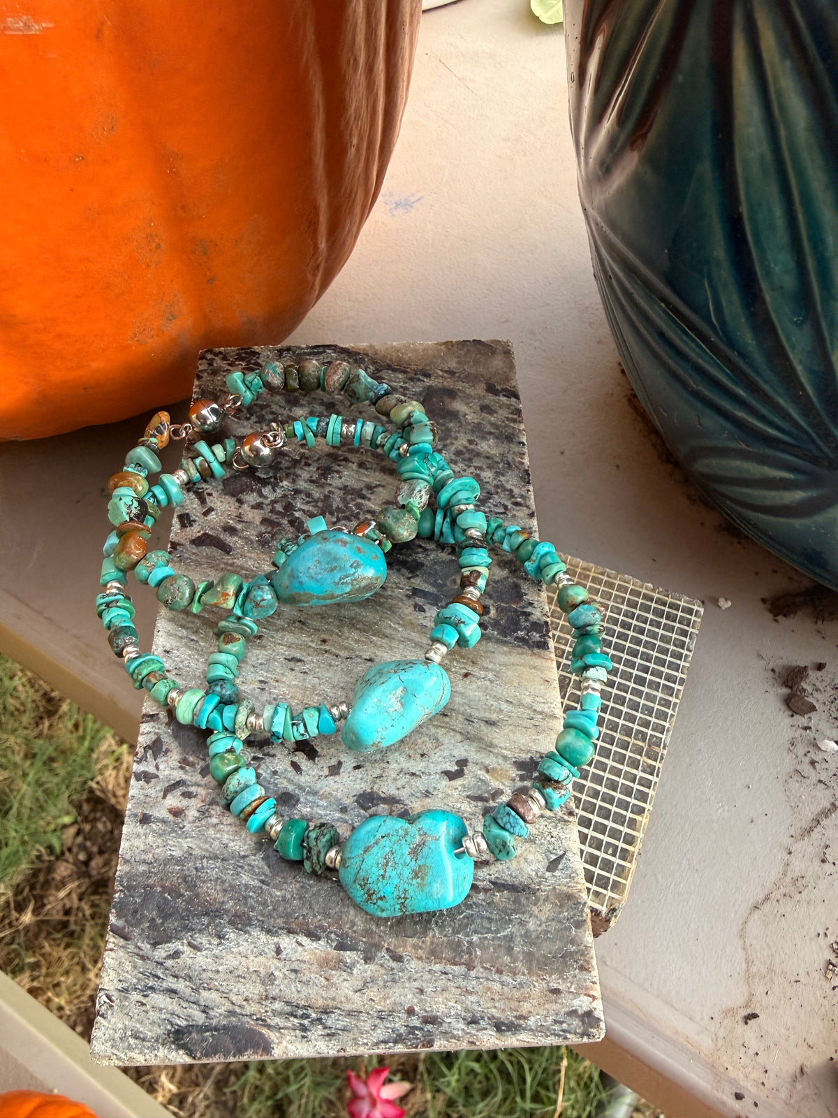Handcrafted Hubei Turquoise Bracelet with Sterling Silver & Copper