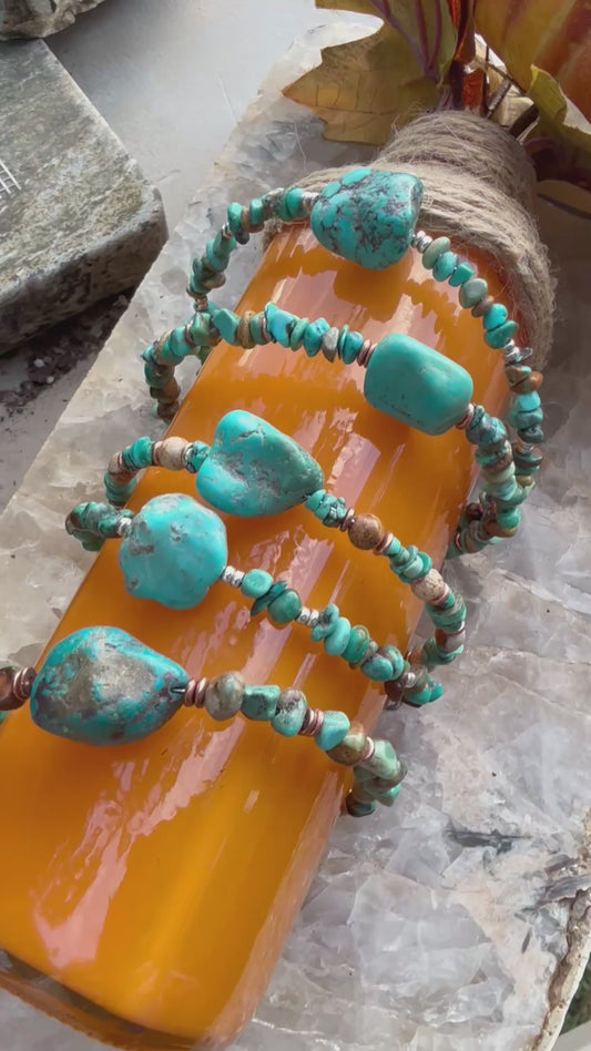 Handcrafted Hubei Turquoise Bracelet with Sterling Silver & Copper